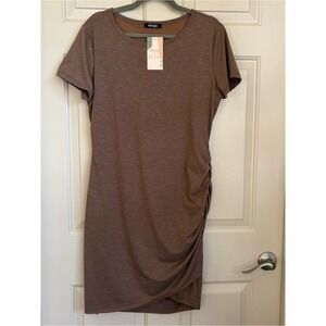 Short Sleeve Ruched Asymmetrical Lined T-Shirt Dress Minimal Capsule Beachy